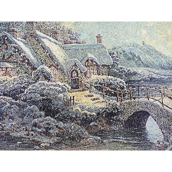 THOMAS KINKADE Double Sided Wall Tapestry 36"x25" Snowy Countryside - Picture 1 of 8